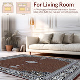 Ultra Soft Area Rug, Non Slip, Stain Resistant, Washable Area Rugs for Living Room, Bedroom, Intricate Geometric Spotted Design Area with Rich Brown and Silver Accents(Brown)