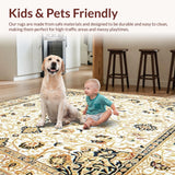 Ultra Soft Area Rug, Non Slip, Stain Resistant, Washable Area Rugs for Living Room, Bedroom, Heritage Inspired Area With Traditional Ornamental Motifs(White)