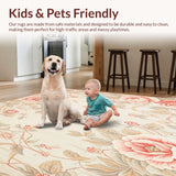 Ultra Soft Area Rug, Non Slip, Stain Resistant, Washable Area Rugs for Living Room, Bedroom, Vintage Floral Area Non Skid Kitchen with Charming Design(Beige)