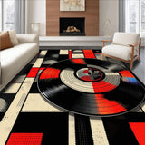 Ultra Soft Area Rug, Non Slip, Stain Resistant, Washable Area Rugs for Living Room, Bedroom, Minimalist Circular Music Statement(Black)