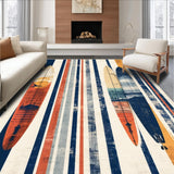 Ultra Soft Area Rug, Non Slip, Stain Resistant, Washable Area Rugs for Living Room, Bedroom, Vintage Surfboard Rug with Cartoon Surf Motifs and Stripe Accents(Blue)