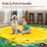 Ultra Soft Area Rug, Non Slip, Stain Resistant, Washable Area Rugs for Living Room, Bedroom, Vibrant Abstract Sunshine Motif(Yellow)