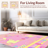 Ultra Soft Area Rug, Non Slip, Stain Resistant, Washable Area Rugs for Living Room, Bedroom, Playful Holiday Character Composition(Pink)