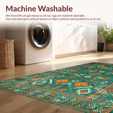 Ultra Soft Area Rug, Non Slip, Stain Resistant, Washable Area Rugs for Living Room, Bedroom, Chic Distressed Ethnic Pattern(Green)