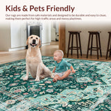 Ultra Soft Area Rug, Non Slip, Stain Resistant, Washable Area Rugs for Living Room, Bedroom, Charming Boho Floral Arrangement(Green)