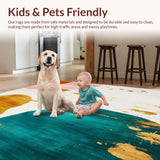 Ultra Soft Area Rug, Non Slip, Stain Resistant, Washable Area Rugs for Living Room, Bedroom, Vibrant Abstract Watercolor Modern Area with Fluid(Blue)