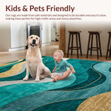 Ultra Soft Area Rug, Non Slip, Stain Resistant, Washable Area Rugs for Living Room, Bedroom, Sleek Luxe Ogee Inspired Design(Green)