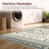 Ultra Soft Area Rug, Non Slip, Stain Resistant, Washable Area Rugs for Living Room, Bedroom, Black and Beige With Interlocking Tribal Lines(Beige)
