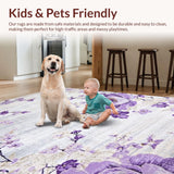 Ultra Soft Area Rug, Non Slip, Stain Resistant, Washable Area Rugs for Living Room, Bedroom, Vibrant Cozy Garden Inspired Design(Purple)