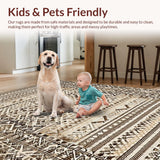 Ultra Soft Area Rug, Non Slip, Stain Resistant, Washable Area Rugs for Living Room, Bedroom, Rustic Geometric Earthy Elegance(Beige)