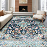 Distressed Retro Botanical Motif(Blue)