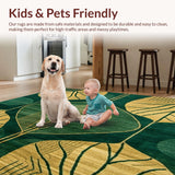 Ultra Soft Area Rug, Non Slip, Stain Resistant, Washable Area Rugs for Living Room, Bedroom, Leaf Design(Green)