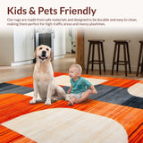 Ultra Soft Area Rug, Non Slip, Stain Resistant, Washable Area Rugs for Living Room, Bedroom, Dynamic Orange Tiled Composition(Orange)