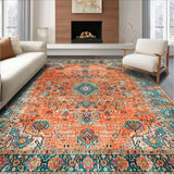 Ultra Soft Area Rug, Non Slip, Stain Resistant, Washable Area Rugs for Living Room, Bedroom, Elegant Distressed Patterned Delight(Orange)