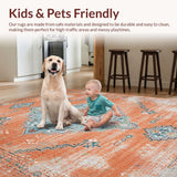 Ultra Soft Area Rug, Non Slip, Stain Resistant, Washable Area Rugs for Living Room, Bedroom, Transitional Soft Beige Layered Patterns(Orange)