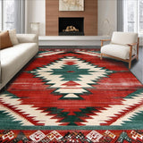 Ultra Soft Area Rug, Non Slip, Stain Resistant, Washable Area Rugs for Living Room, Bedroom, Vibrant Distressed Southwest Motif(Red)