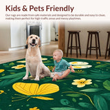 Ultra Soft Area Rug, Non Slip, Stain Resistant, Washable Area Rugs for Living Room, Bedroom, Elegant Dark Green Floral Accents(Green)