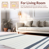 Ultra Soft Area Rug, Non Slip, Stain Resistant, Washable Area Rugs for Living Room, Bedroom, Transitional Light Blue Striped Aesthetic(White)