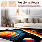 Ultra Soft Area Rug, Non Slip, Stain Resistant, Washable Area Rugs for Living Room, Bedroom, Solar System Themed Circle Mat(Orange)