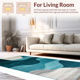 Ultra Soft Area Rug, Non Slip, Stain Resistant, Washable Area Rugs for Living Room, Bedroom, Contemporary Neutral Teal Waves(Blue)
