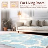 Ultra Soft Area Rug, Non Slip, Stain Resistant, Washable Area Rugs for Living Room, Bedroom, Baby Blue Scalloped Bow Rug: Cute Coquette Decor, Bow Accent Carpet(Blue)