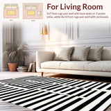 Ultra Soft Area Rug, Non Slip, Stain Resistant, Washable Area Rugs for Living Room, Bedroom, Sleek Modern Area Rug with Unique Striped Geometric Design(Black)