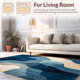 Ultra Soft Area Rug, Non Slip, Stain Resistant, Washable Area Rugs for Living Room, Bedroom, Chateau Collection Serene Horizon Area Dark Blue Beige Abstract Design(Blue)