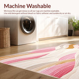 Ultra Soft Area Rug, Non Slip, Stain Resistant, Washable Area Rugs for Living Room, Bedroom, Chic Pink Beige Wave Area(Pink)