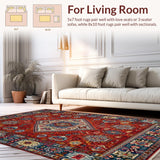 Ultra Soft Area Rug, Non Slip, Stain Resistant, Washable Area Rugs for Living Room, Bedroom, Vibrant Ethnic Braided Texture(Red)