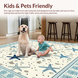 Ultra Soft Area Rug, Non Slip, Stain Resistant, Washable Area Rugs for Living Room, Bedroom, Summer Starfish Coastal Area Beige Blue White Design(Beige)