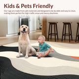 Ultra Soft Area Rug, Non Slip, Stain Resistant, Washable Area Rugs for Living Room, Bedroom, Foldable Straw with Abstract Wave Motifs in Two Tone Neutral Palette(Gray)