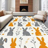 Ultra Soft Area Rug, Non Slip, Stain Resistant, Washable Area Rugs for Living Room, Bedroom, Whimsical Springtime Rabbit Motif(Gray)