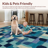 Ultra Soft Area Rug, Non Slip, Stain Resistant, Washable Area Rugs for Living Room, Bedroom, Sophisticated Bow Motif Rug with Blue Toned Overlapping Ribbon Graphics(Blue)