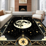 Ultra Soft Area Rug, Non Slip, Stain Resistant, Washable Area Rugs for Living Room, Bedroom, Intricate Lunar and Serpent Fusion(Gold)