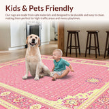 Ultra Soft Area Rug, Non Slip, Stain Resistant, Washable Area Rugs for Living Room, Bedroom, Cozy Taffeta Floral Aesthetic(Pink)