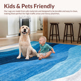 Ultra Soft Area Rug, Non Slip, Stain Resistant, Washable Area Rugs for Living Room, Bedroom, Serene Gradient Wave Motif(Blue)