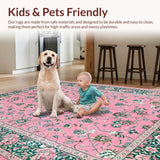 Ultra Soft Area Rug, Non Slip, Stain Resistant, Washable Area Rugs for Living Room, Bedroom, Exquisite Rustic Botanical Charm(Pink)