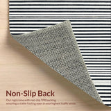 Ultra Soft Area Rug, Non Slip, Stain Resistant, Washable Area Rugs for Living Room, Bedroom, Sleek Linear Contrast Rug Showcasing Sharp Black And White Stripe Motif(Black)