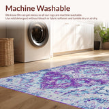Ultra Soft Area Rug, Non Slip, Stain Resistant, Washable Area Rugs for Living Room, Bedroom, Rustic Light Blue Floral Motif(Purple)
