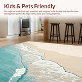 Ultra Soft Area Rug, Non Slip, Stain Resistant, Washable Area Rugs for Living Room, Bedroom, Seashore Inspired Washable Throw Rug Coastal Blue Beach Scenery Area Carpet(Beige)
