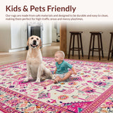 Ultra Soft Area Rug, Non Slip, Stain Resistant, Washable Area Rugs for Living Room, Bedroom, Soft Ivory Tiled Textures(Pink)