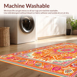 Ultra Soft Area Rug, Non Slip, Stain Resistant, Washable Area Rugs for Living Room, Bedroom, Vibrant Semi-Circular Rainbow Design(Orange)