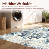 Ultra Soft Area Rug, Non Slip, Stain Resistant, Washable Area Rugs for Living Room, Bedroom, Elegant Off White Lace Motif(Blue)