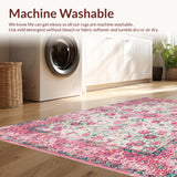 Ultra Soft Area Rug, Non Slip, Stain Resistant, Washable Area Rugs for Living Room, Bedroom, Elegant Blush Green Medallion(Pink)