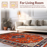 Ultra Soft Area Rug, Non Slip, Stain Resistant, Washable Area Rugs for Living Room, Bedroom, Elegant Warm-Toned Medallion Design(Red)