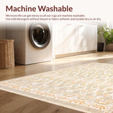 Ultra Soft Area Rug, Non Slip, Stain Resistant, Washable Area Rugs for Living Room, Bedroom, Desert Bloom Circular Earthy Toned for Patios(Beige)