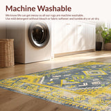 Ultra Soft Area Rug, Non Slip, Stain Resistant, Washable Area Rugs for Living Room, Bedroom, Artful Distressed Tiled Design(Yellow)