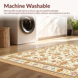 Ultra Soft Area Rug, Non Slip, Stain Resistant, Washable Area Rugs for Living Room, Bedroom, Elegant Tan with Ornate Floral Medallions and Classic Boho Flair(Ivory)