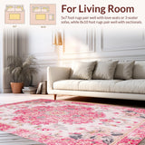 Ultra Soft Area Rug, Non Slip, Stain Resistant, Washable Area Rugs for Living Room, Bedroom, Delicate Romantic Rose Motif(Pink)