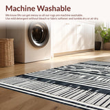 Ultra Soft Area Rug, Non Slip, Stain Resistant, Washable Area Rugs for Living Room, Bedroom, Sleek Black and White Stripes Rug Featuring Stylized Music Keyboard Design(Black)
